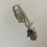 Sterling Silver Chrysocolla Hamsa Necklace, Silver Chain, Hand Of God Necklaces