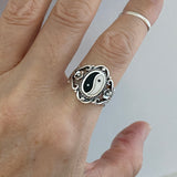 Sterling Silver Large Yin and Yang Ring with Flower, Yoga Rings, Boho Ring, Statement Ring