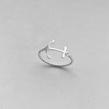 Sterling Silver Anchor Ring with Rope Band, Nautical Ring, Boat Ring, Silver Ring