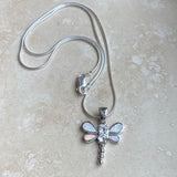 Sterling Silver White Lab Opal and Clear CZ Dragonfly Necklace, Silver Necklace, Happiness Necklace, Boho Necklace