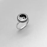 Sterling Silver Round Yin and Yang Ring with Braid, Yoga Ring, Boho Ring, Silver Ring