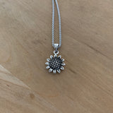 Sterling Silver Sunflower Necklace, Silver Necklace, Flower Necklace, Sun Ring