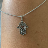 Sterling Silver Hand of God Necklace, Silver Chain, Hamsa Necklaces, Hand of Fatima