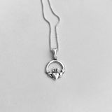 Sterling Silver Small Claddagh Necklace, Silver Chain, Heart Necklaces, Crown, Hands