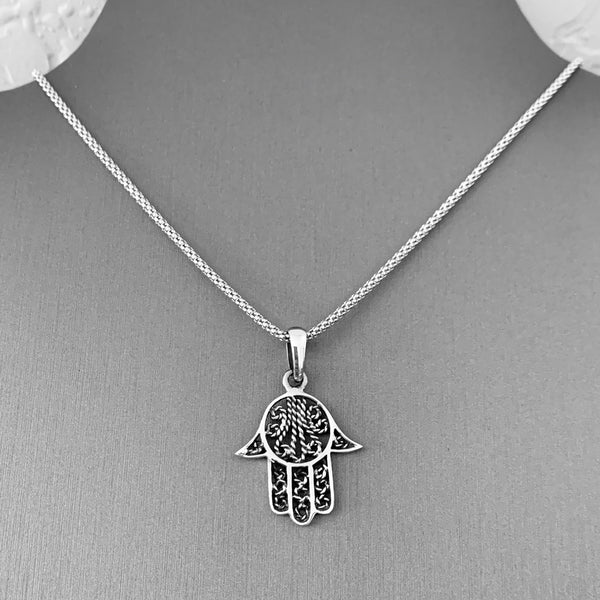 Sterling Silver Hand of God Necklace, Silver Chain, Hamsa Necklaces, Hand of Fatima