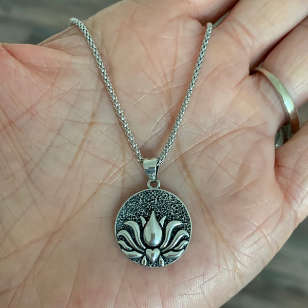 Sterling Silver Lotus Necklace Silver Necklace Flower Necklace