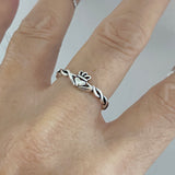 Sterling Silver Small Claddagh Ring with Rope Band, Dainty Ring, Friendship Ring, Silver Ring