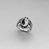 Sterling Silver Large Yin and Yang Ring with Flower, Yoga Rings, Boho Ring, Statement Ring