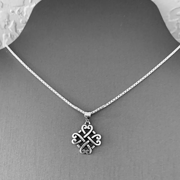 Sterling Silver Quadruple Celtic Hearts Necklace, Silver Chain, Love Knots Necklaces, Celtics