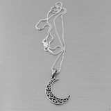 Sterling Silver Heart Crescent Moon Necklace, Silver Chain, Celestial Necklaces, Hearts
