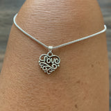 Sterling Silver Love Heart Necklace with Swirls, Silver Chain, Eternity Necklaces
