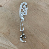 Sterling Silver Small Moon Face and Star Necklace, Silver Chain, Celestial Necklaces, Stars