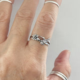 Sterling Silver Flower and Hummingbird Ring, Bird Rings, Spirit Animal Jewelry