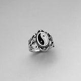 Sterling Silver Large Yin and Yang Ring with Flower, Yoga Rings, Boho Ring, Statement Ring