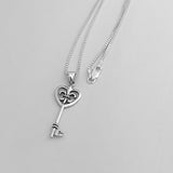 Sterling Silver Key Heart Fleur De Lis Necklace, Silver Chain, Saints, France, Lily Flower Necklaces