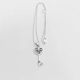Sterling Silver Key Heart Fleur De Lis Necklace, Silver Chain, Saints, France, Lily Flower Necklaces