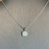 Sterling Silver Square White Lab Opal and Clear CZ Necklace, Silver Necklaces, Opal Necklace