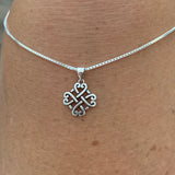 Sterling Silver Quadruple Celtic Hearts Necklace, Silver Chain, Love Knots Necklaces, Celtics