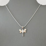 Sterling Silver White Lab Opal and Clear CZ Dragonfly Necklace, Silver Necklace, Happiness Necklace, Boho Necklace