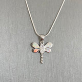 Sterling Silver White Lab Opal and Clear CZ Dragonfly Necklace, Silver Necklace, Happiness Necklace, Boho Necklace