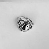 Sterling Silver Large Yin and Yang Ring with Flower, Yoga Rings, Boho Ring, Statement Ring
