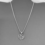 Sterling Silver Love Heart Necklace with Swirls, Silver Chain, Eternity Necklaces