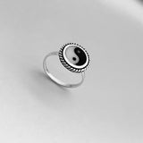 Sterling Silver Round Yin and Yang Ring with Braid, Yoga Ring, Boho Ring, Silver Ring