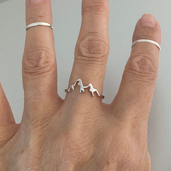 Sterling Silver Small Mountain Ring, Tree Ring, Silver Ring, Hiking Ring, Rock Ring