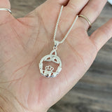 Sterling Silver Large Irish Claddagh Necklace with Triquetra, Silver Chain, Friendship, Celtic Chains