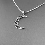 Sterling Silver Large Crescent Moon Heart Necklace, Silver Chain, Celestial Necklaces, Hearts