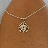 Sterling Silver Sun and Compass Necklace, Silver Chain, Sun Necklace, Map Chains