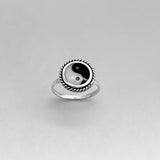 Sterling Silver Round Yin and Yang Ring with Braid, Yoga Ring, Boho Ring, Silver Ring