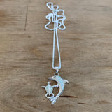 Sterling Silver White Lab Opal Dolphin and Turtle Necklace, Silver Necklaces, Ocean Necklace