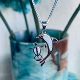 Sterling Silver White Lab Opal Dolphin and Turtle Necklace, Silver Necklaces, Ocean Necklace