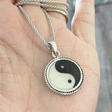 Sterling Silver Large Yin and Yang Necklace, Silver Chain, Yoga Necklaces, Religious Chains