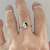 Sterling Silver Small Oval Yin and Yang Ring, Yoga Ring, Boho Ring, Silver Ring