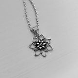 Sterling Silver Blooming Lotus Necklace, Silver Chain, Flower Necklaces, Yoga Chains