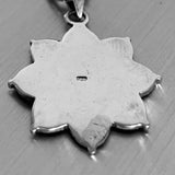 Sterling Silver Tibetan OM in Lotus Necklace, Silver Necklace, Flower Necklace, Boho Necklace