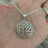 Sterling Silver Large Silhouette Lotus Necklace, Silver Necklace, Flower Necklace, Boho Necklace
