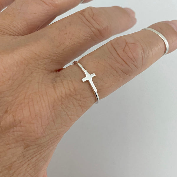 Sterling Silver Small Sideway Cross Ring, Dainty Ring, Religious Ring, Silver Ring