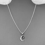 Sterling Silver Small Moon Face and Star Necklace, Silver Chain, Celestial Necklaces, Stars