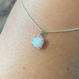 Sterling Silver Square White Lab Opal and Clear CZ Necklace, Silver Necklaces, Opal Necklace