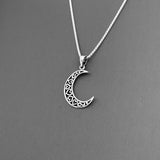 Sterling Silver Heart Crescent Moon Necklace, Silver Chain, Celestial Necklaces, Hearts