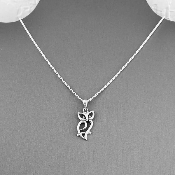 Sterling Silver Cut Out Owl Necklace, Silver Chain, Bird Necklaces, Spirit Birds