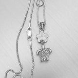 Sterling Silver White Lab Opal Turtle and Plumeria Necklace, Silver Necklaces, Flower Necklace, Hawaii Necklace