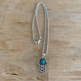Sterling Silver Chrysocolla Hamsa Necklace, Silver Chain, Hand Of God Necklaces