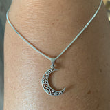 Sterling Silver Heart Crescent Moon Necklace, Silver Chain, Celestial Necklaces, Hearts