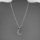 Sterling Silver Heart Crescent Moon Necklace, Silver Chain, Celestial Necklaces, Hearts