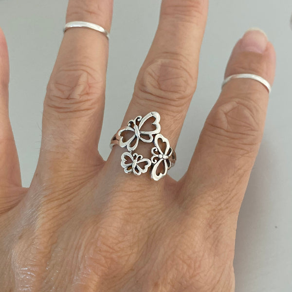 Sterling Sterling Three Butterfly Ring, Silver Ring, Boho Ring, Spirit Ring