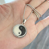 Sterling Silver Large Yin and Yang Necklace, Silver Chain, Yoga Necklaces, Religious Chains